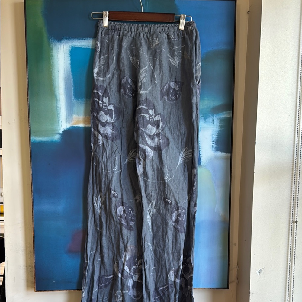 Venti 6 Linen Blue Floral Wide-Leg Pants - Picture 3 of 6